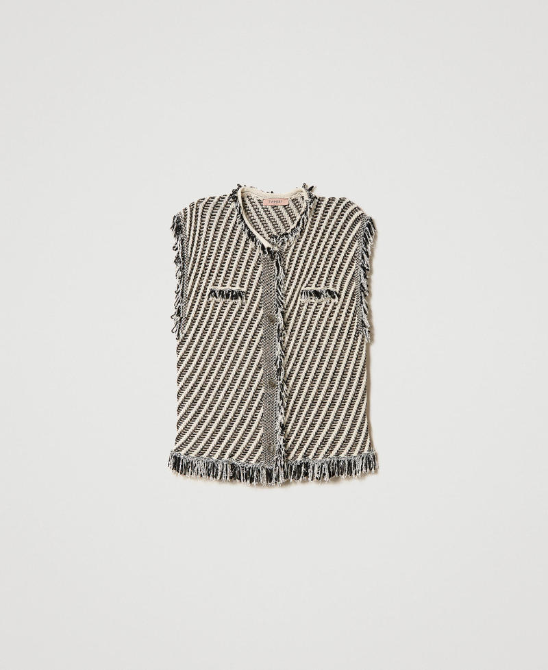 Jacquard knit sleeveless top with fringes