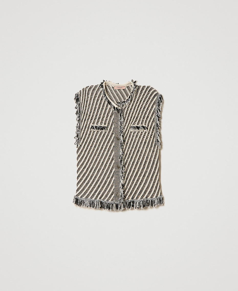 Jacquard knit sleeveless top with fringes