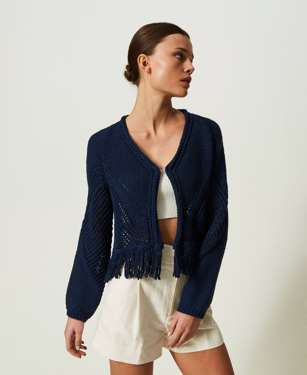 Cardigan with fringes Woman Blue TWINSET Milano