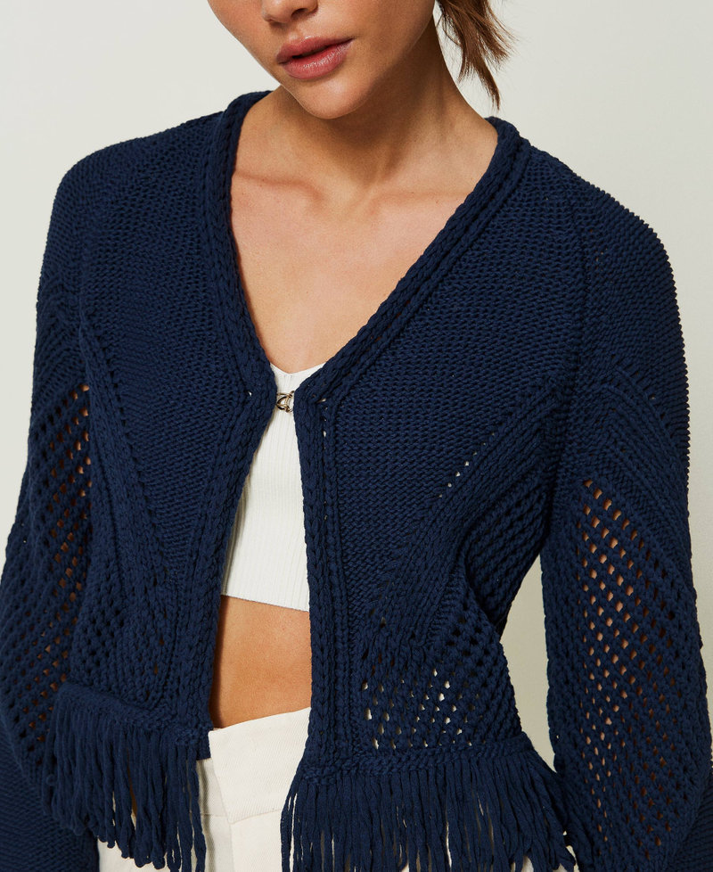 Cardigan with fringes Midnight Blue Woman 241TP3140-04