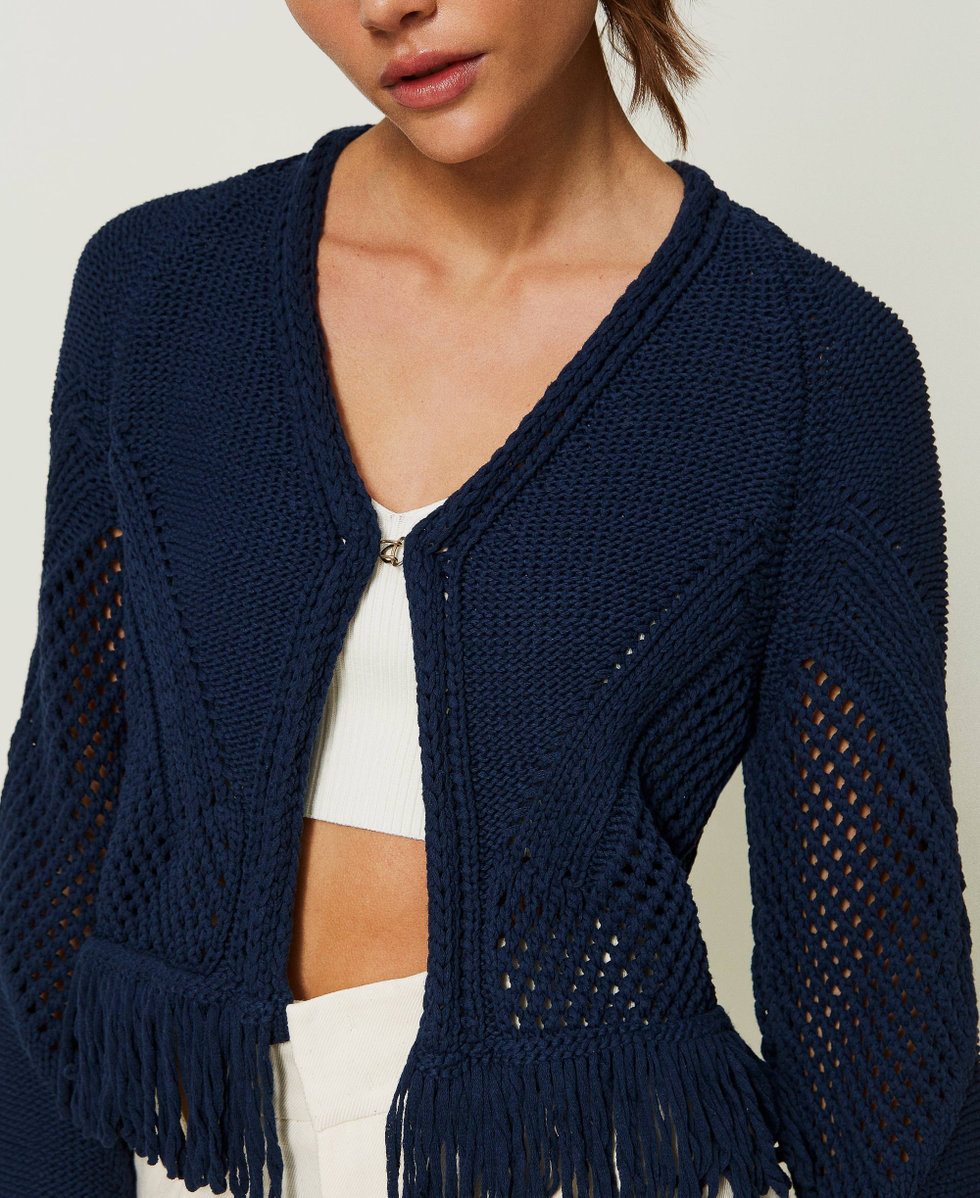 Cardigan with fringes Woman, Blue | TWINSET Milano