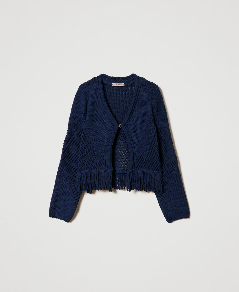 Cardigan with fringes Woman, Blue | TWINSET Milano Cardigan with fringes Woman, Blue | TWINSET Milano