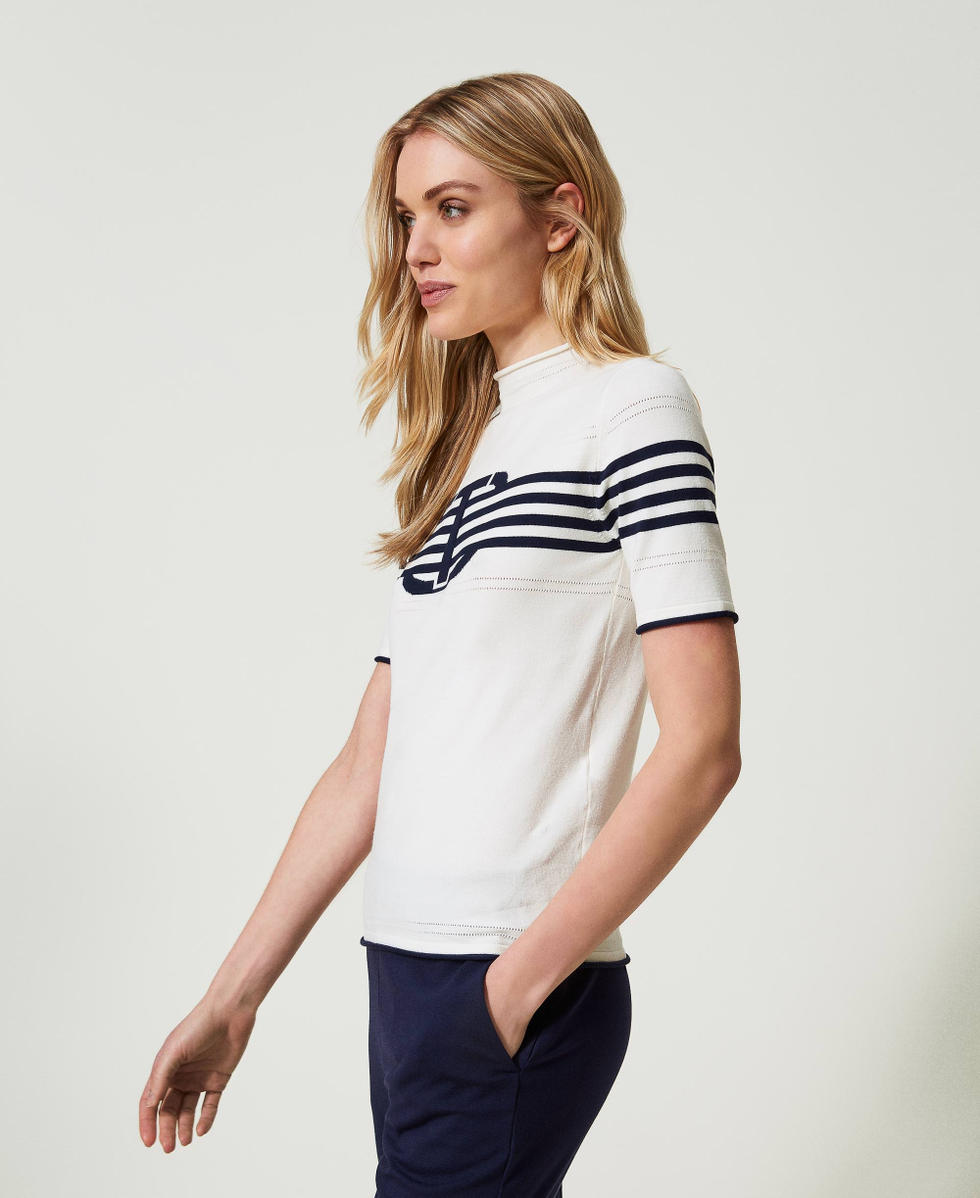 Turtleneck jumper with Oval T Two-tone Snow / Mid Blue Woman 241TP3190_11463_02