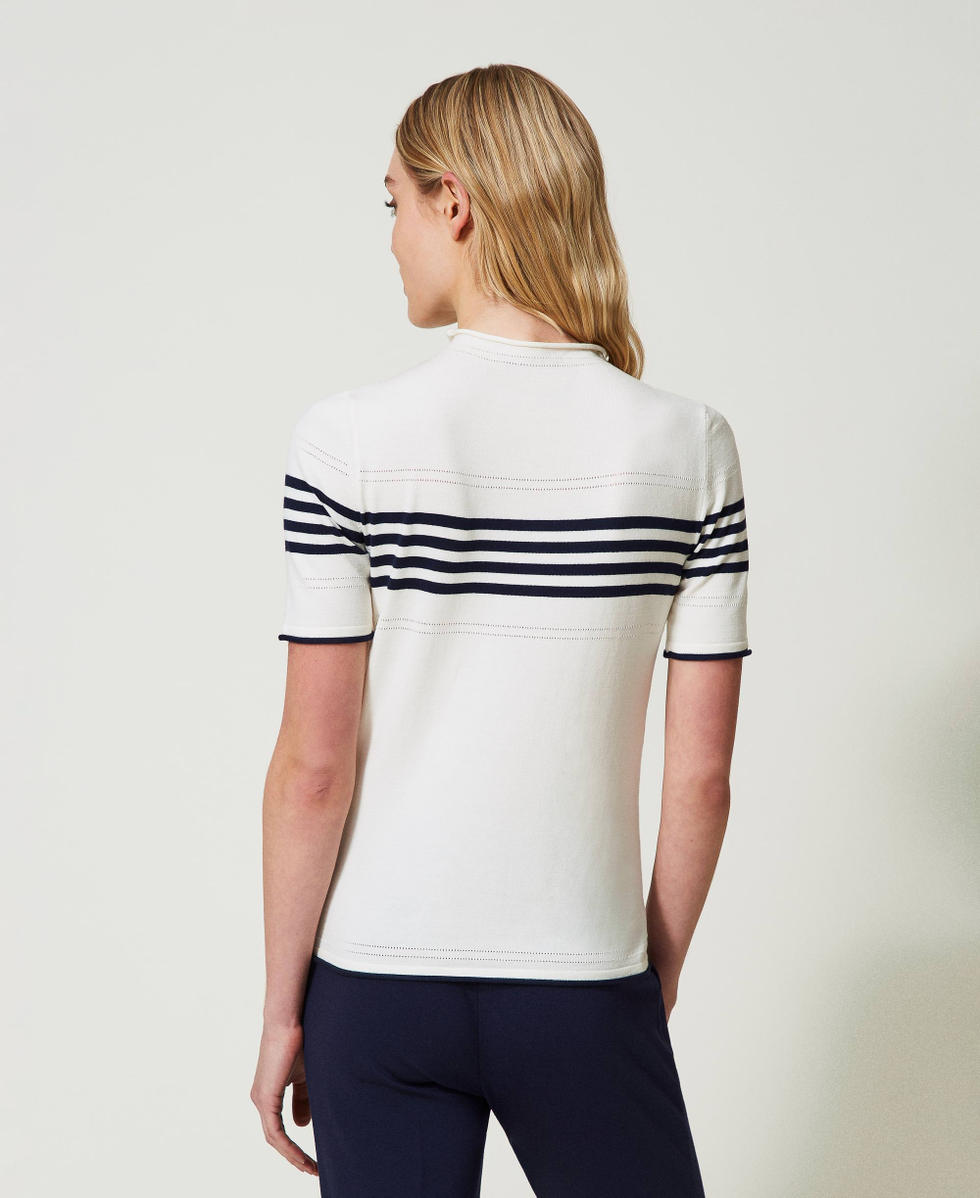 Turtleneck jumper with Oval T Two-tone Snow / Mid Blue Woman 241TP3190_11463_03