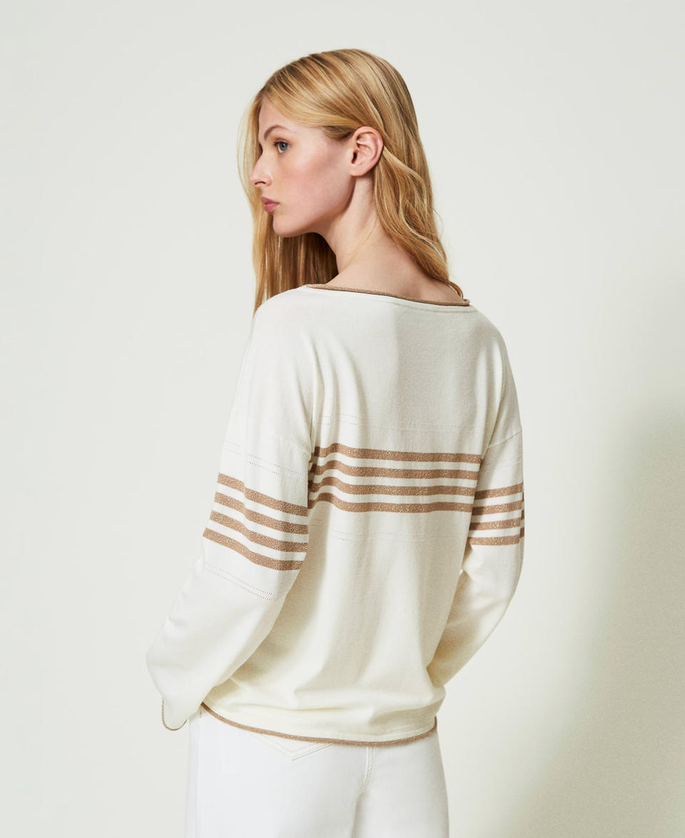 Pullover mit „Oval T“-Intarsie Zweifarbig Schnee / Beige-Gold Frau 241TP3191_11551_04