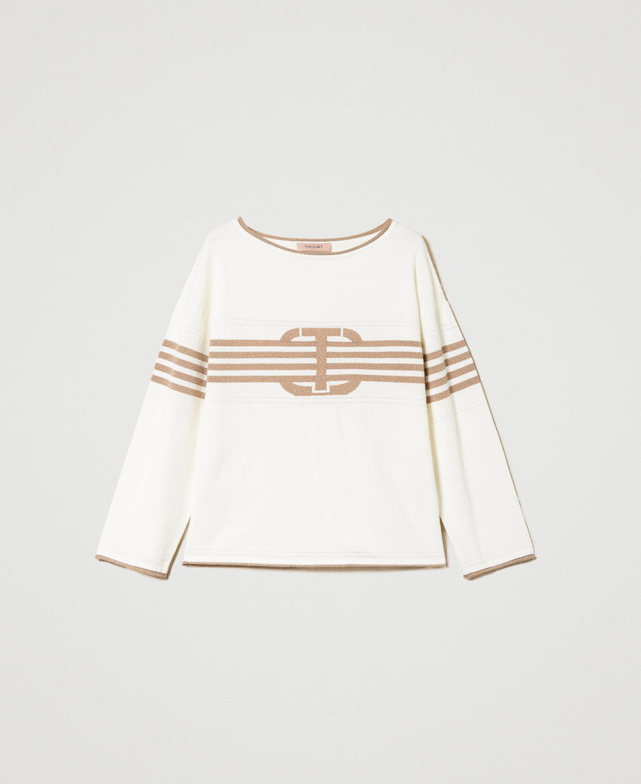 Pullover mit „Oval T“-Intarsie Zweifarbig Schnee / Beige-Gold Frau 241TP3191_11551_S0