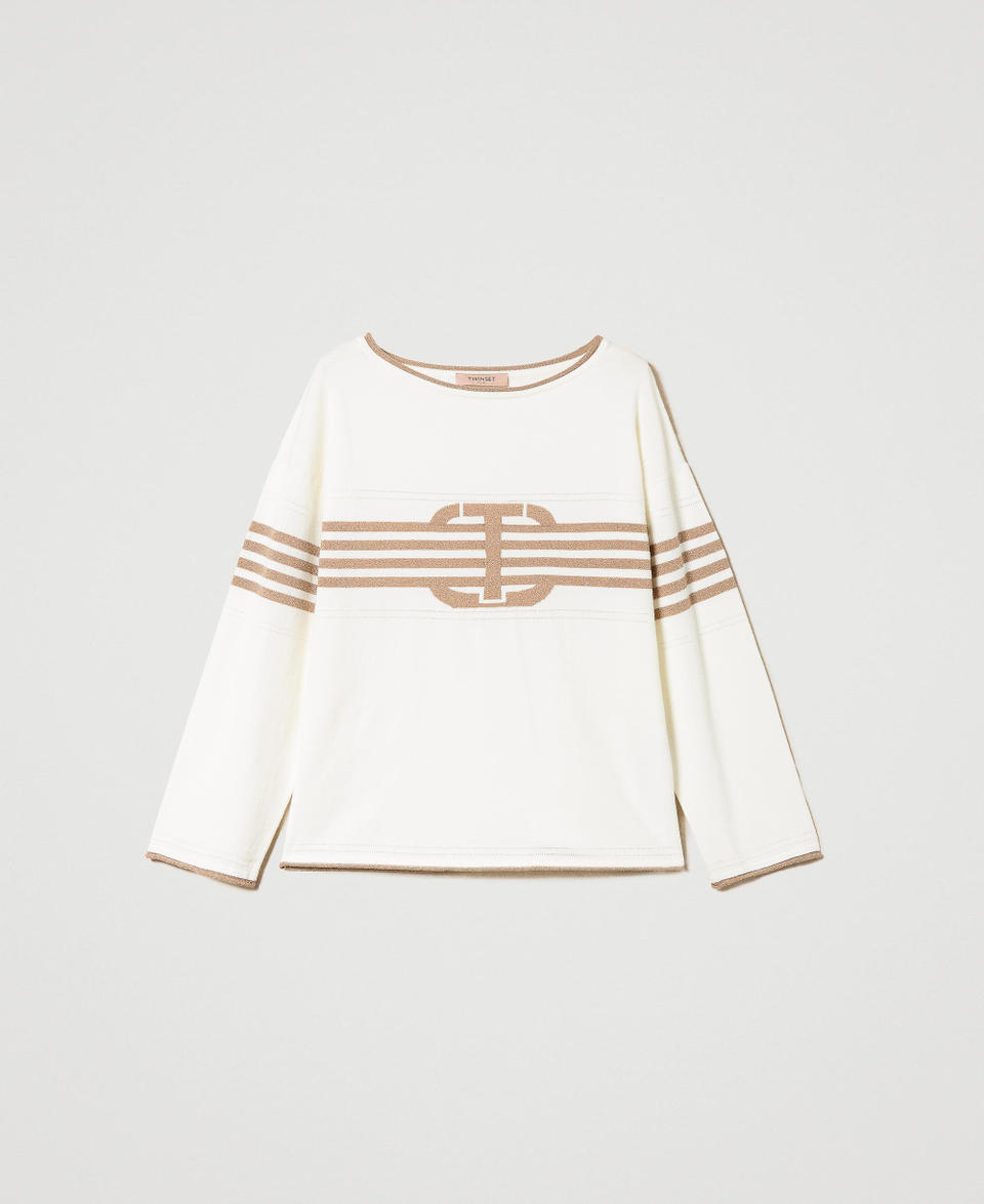 Pullover mit „Oval T“-Intarsie Zweifarbig Schnee / Beige-Gold Frau 241TP3191_11551_S0