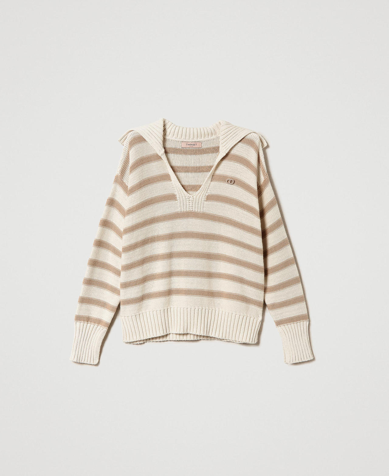 Striped maxi jumper with Oval T brooch