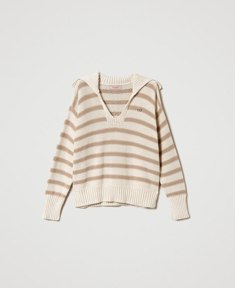 Striped maxi jumper with Oval T brooch