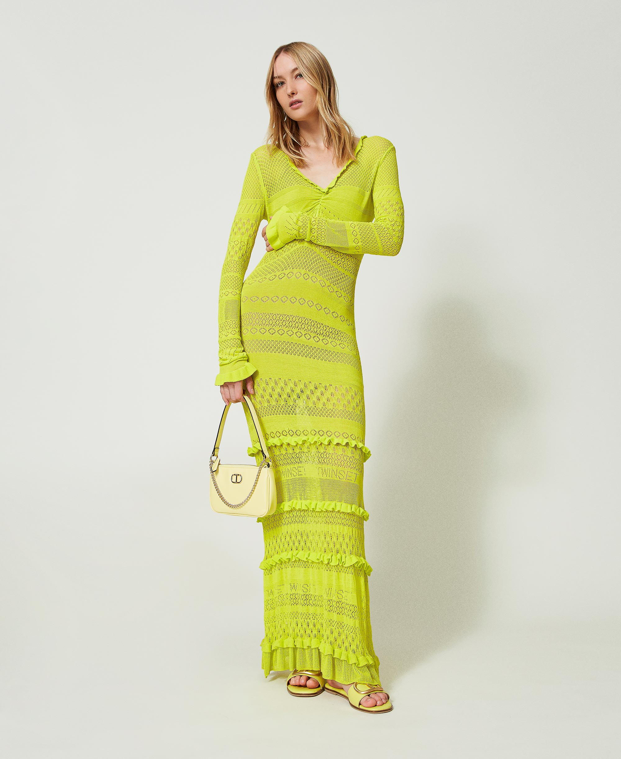 Fitted long openwork knit dress