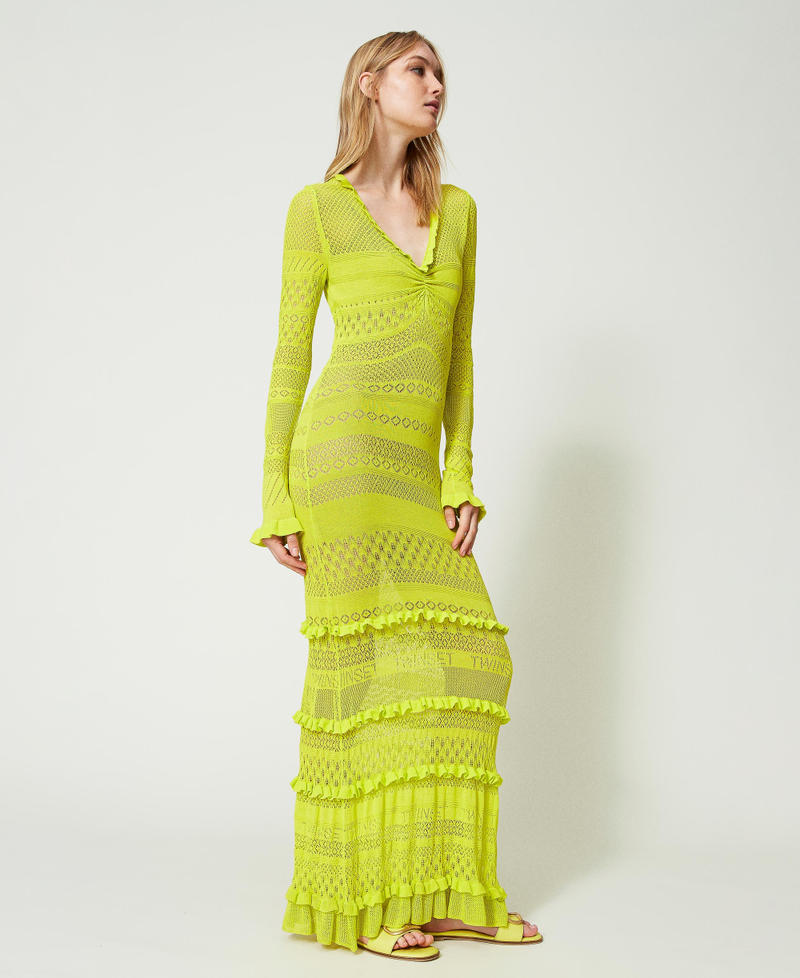 Fitted long openwork knit dress