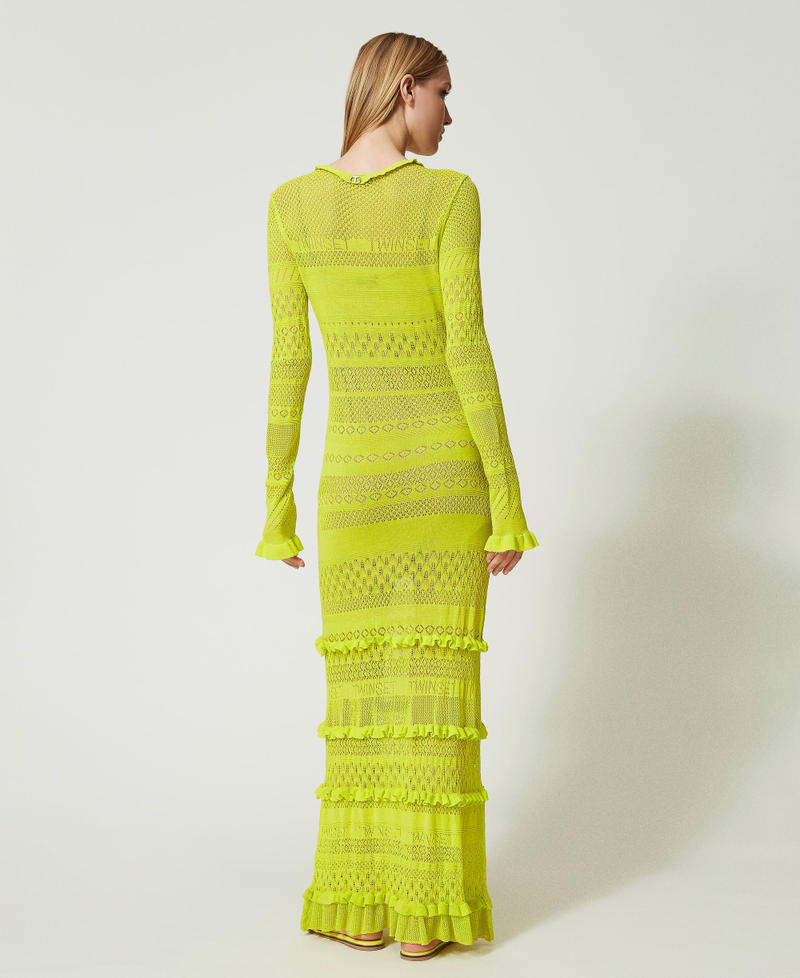 Fitted long openwork knit dress “Light Lemon” Yellow Woman 241TP3242-03