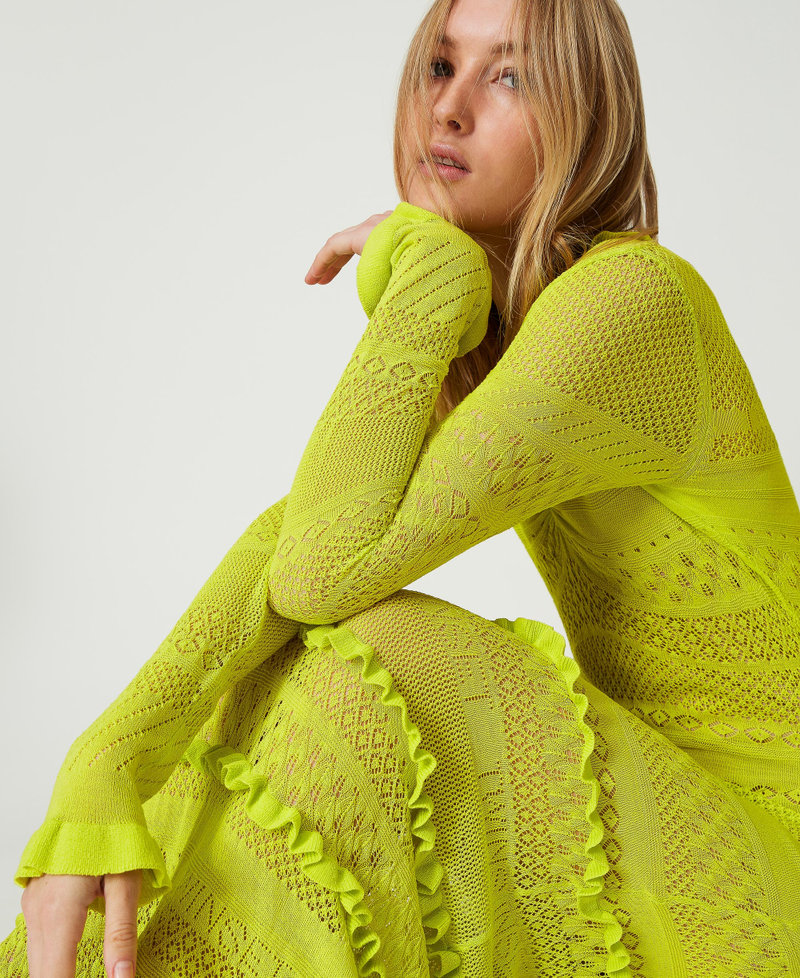 Fitted long openwork knit dress “Light Lemon” Yellow Woman 241TP3242-04