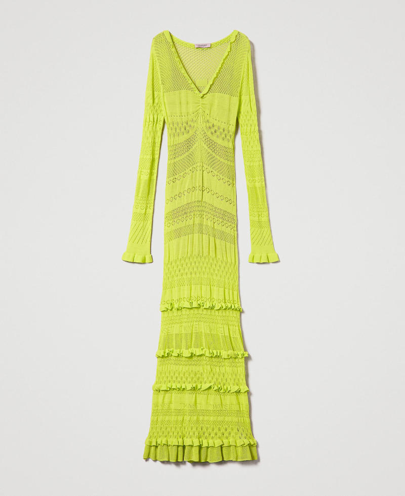 Fitted long openwork knit dress “Light Lemon” Yellow Woman 241TP3242-0S