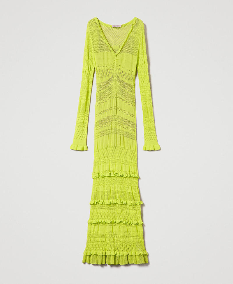 Fitted long openwork knit dress