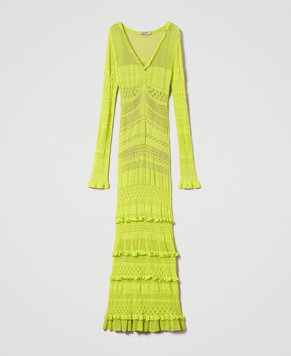 Длинное приталенное ажурное вязаное платье Желтый "Светлый Лимонный" женщина 241TP3242_04615_S0