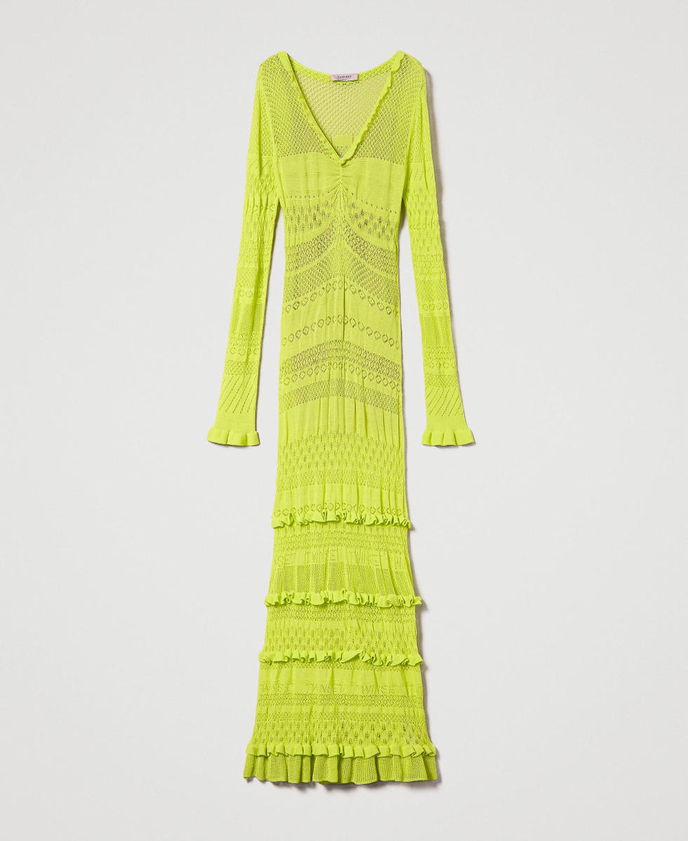 Figurbetontes Maxi-Strickkleid mit Durchbruchmustern