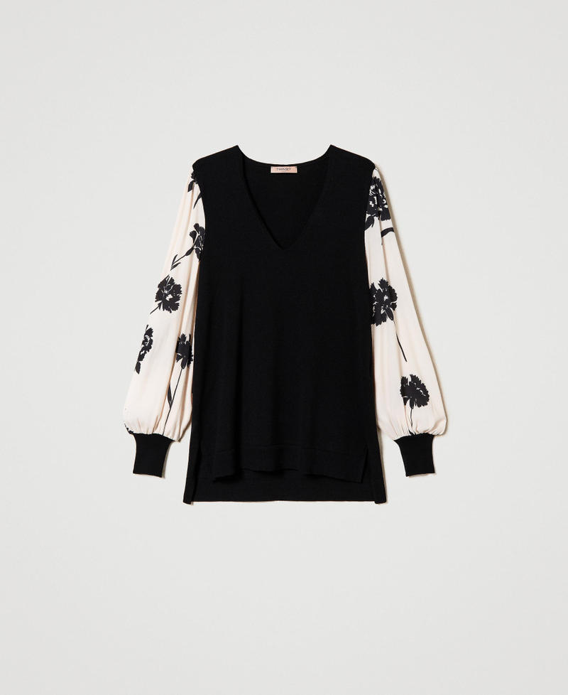 Jumper with printed crêpe sleeves