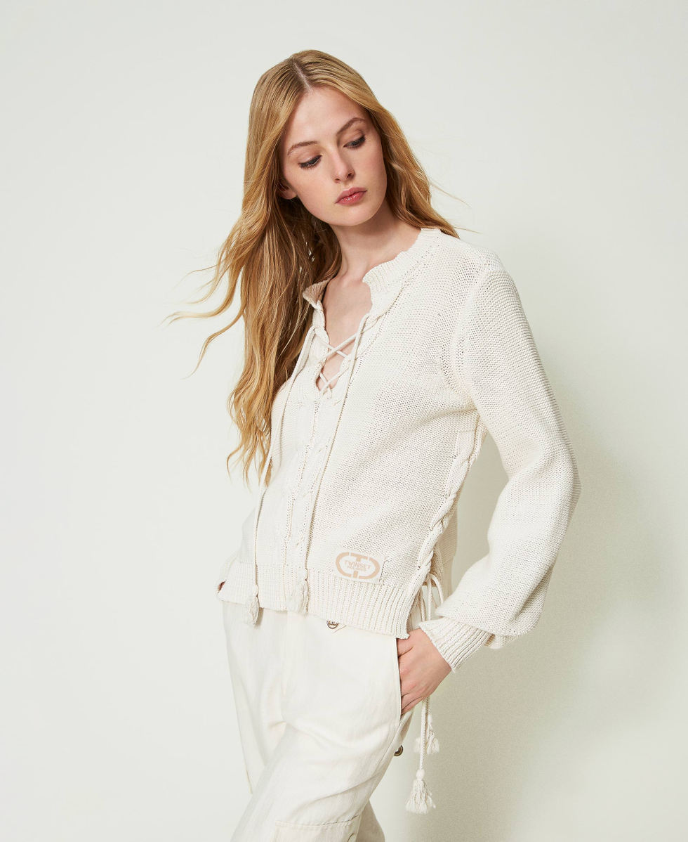 Jumper with criss-cross closure White Snow Woman 241TP3311_00282_01