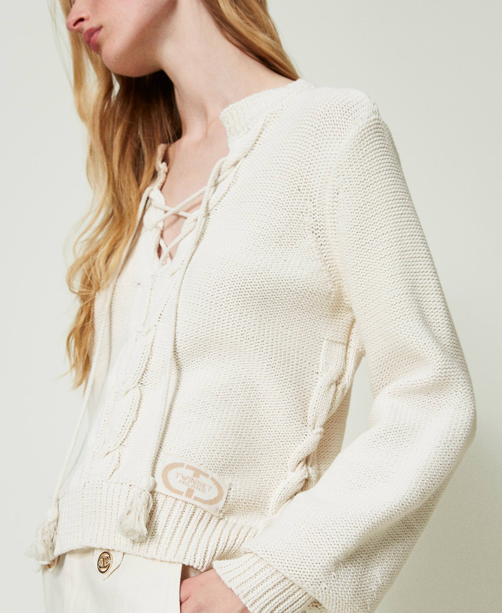 Jumper with criss-cross closure White Snow Woman 241TP3311_00282_04