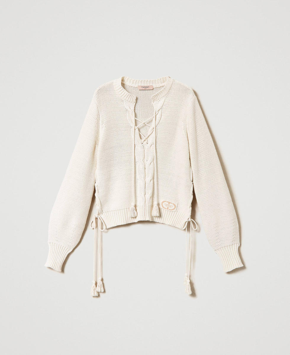 Jumper with criss-cross closure White Snow Woman 241TP3311_00282_S0