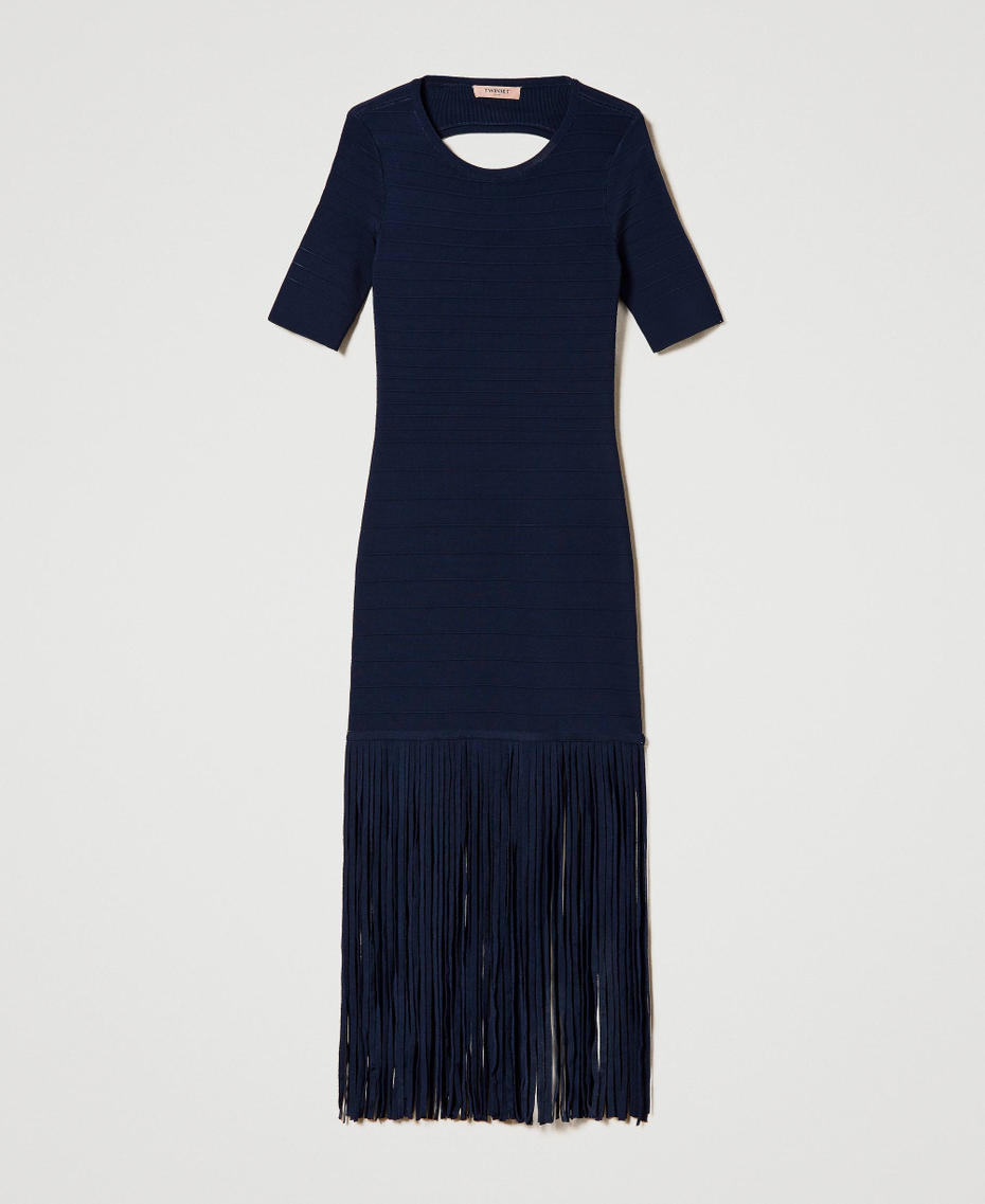 Short fitted knit dress with fringes