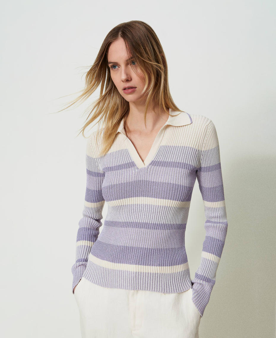 Striped lurex jumper Fadeout Lurex “Campanula” Purple Woman 241TP3381_11625_01