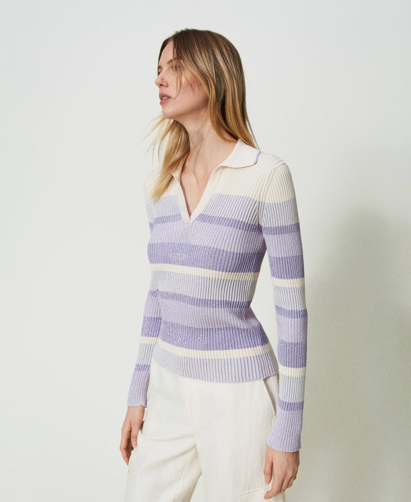 Pull en fil lurex ray&eacute; Violet &laquo;&thinsp;Campanule&thinsp;&raquo; Lurex D&eacute;grad&eacute; Femme 241TP3381_11625_02