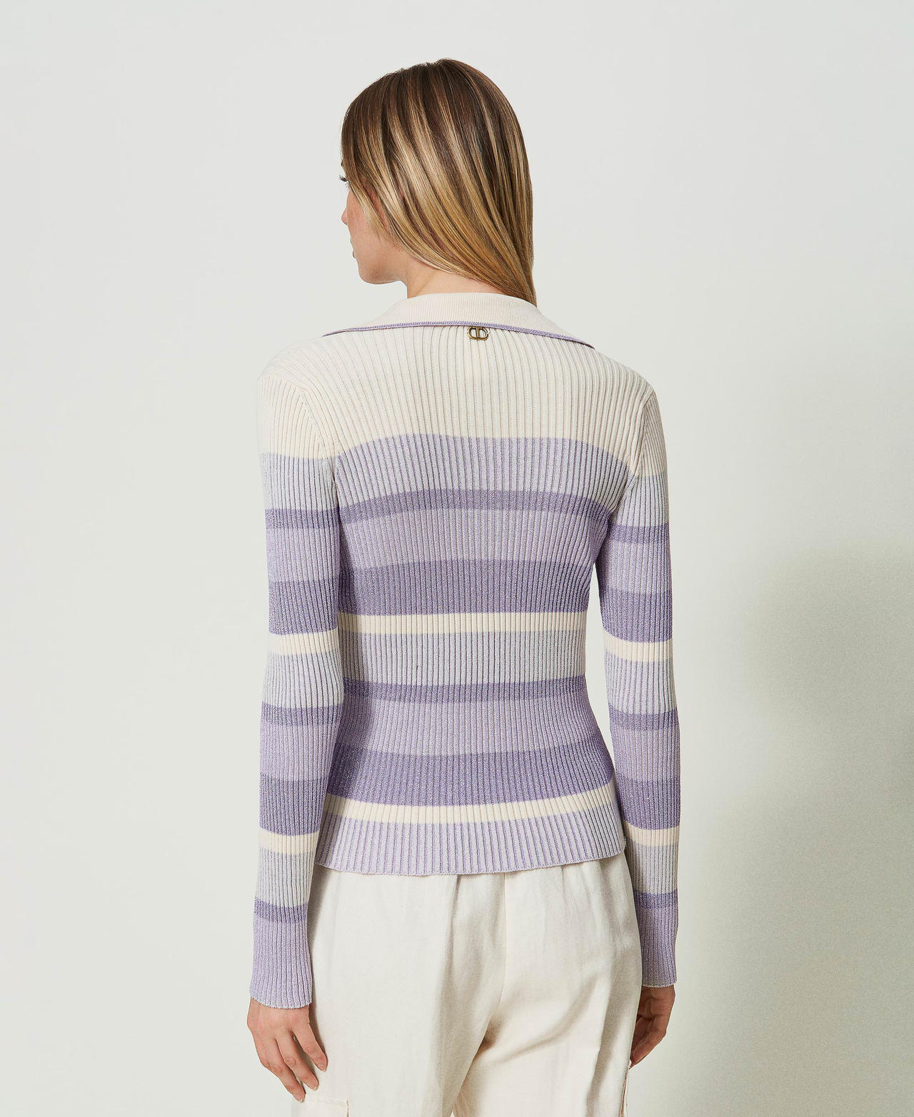 Pull en fil lurex ray&eacute; Violet &laquo;&thinsp;Campanule&thinsp;&raquo; Lurex D&eacute;grad&eacute; Femme 241TP3381_11625_03