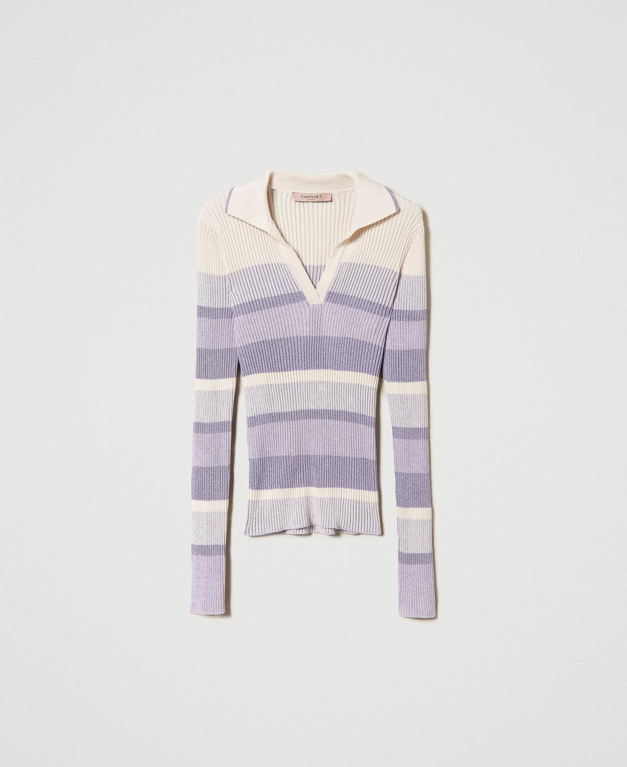 Striped lurex jumper Fadeout Lurex “Campanula” Purple Woman 241TP3381_11625_0S