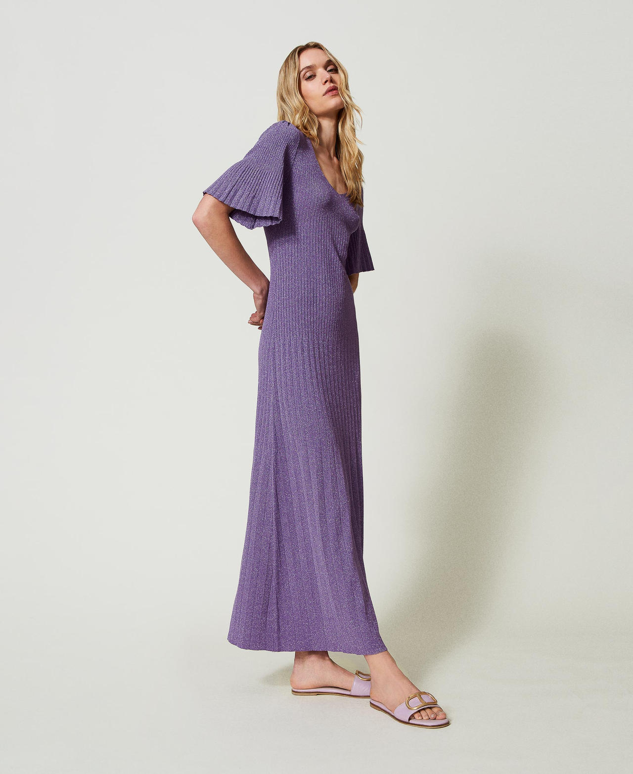 Long knit dress with fadeout ribbing Woman, Purple | TWINSET