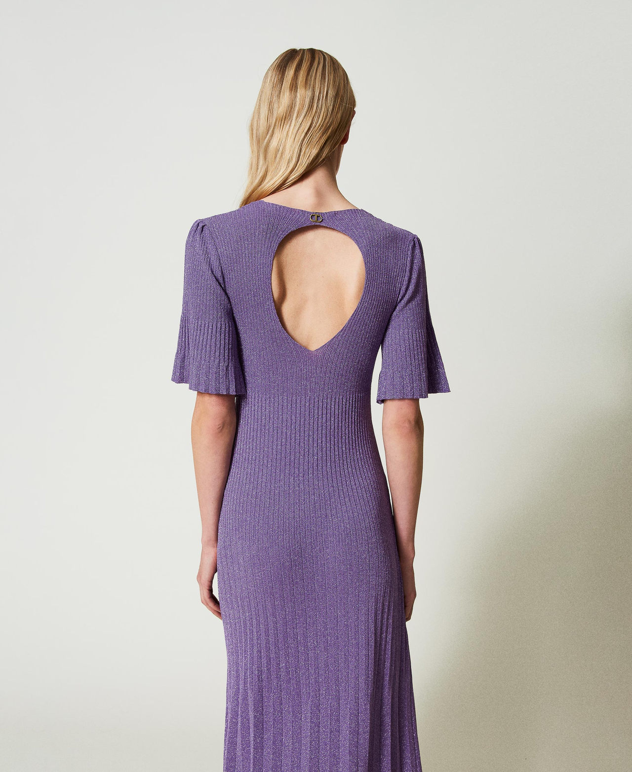 Long knit dress with fadeout ribbing Woman Purple TWINSET Milano