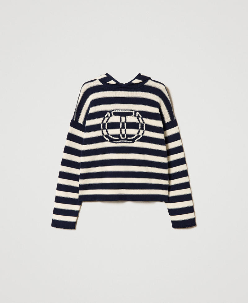 Two-tone striped jumper with Oval T