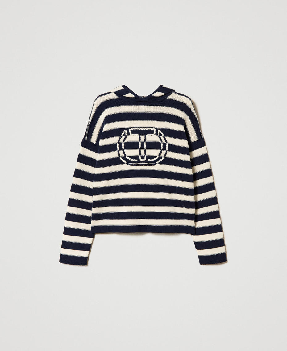 Maglia a righe bicolore con Oval T Bicolor Neve / Mid Blue Donna 241TP3410_11463_S0