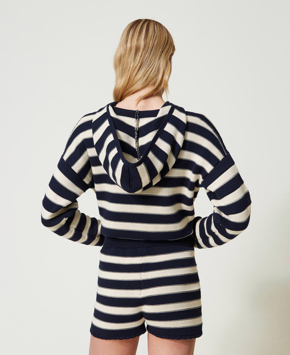 Two-tone striped knit shorts Two-tone Snow / Mid Blue Woman 241TP3411_11463_03