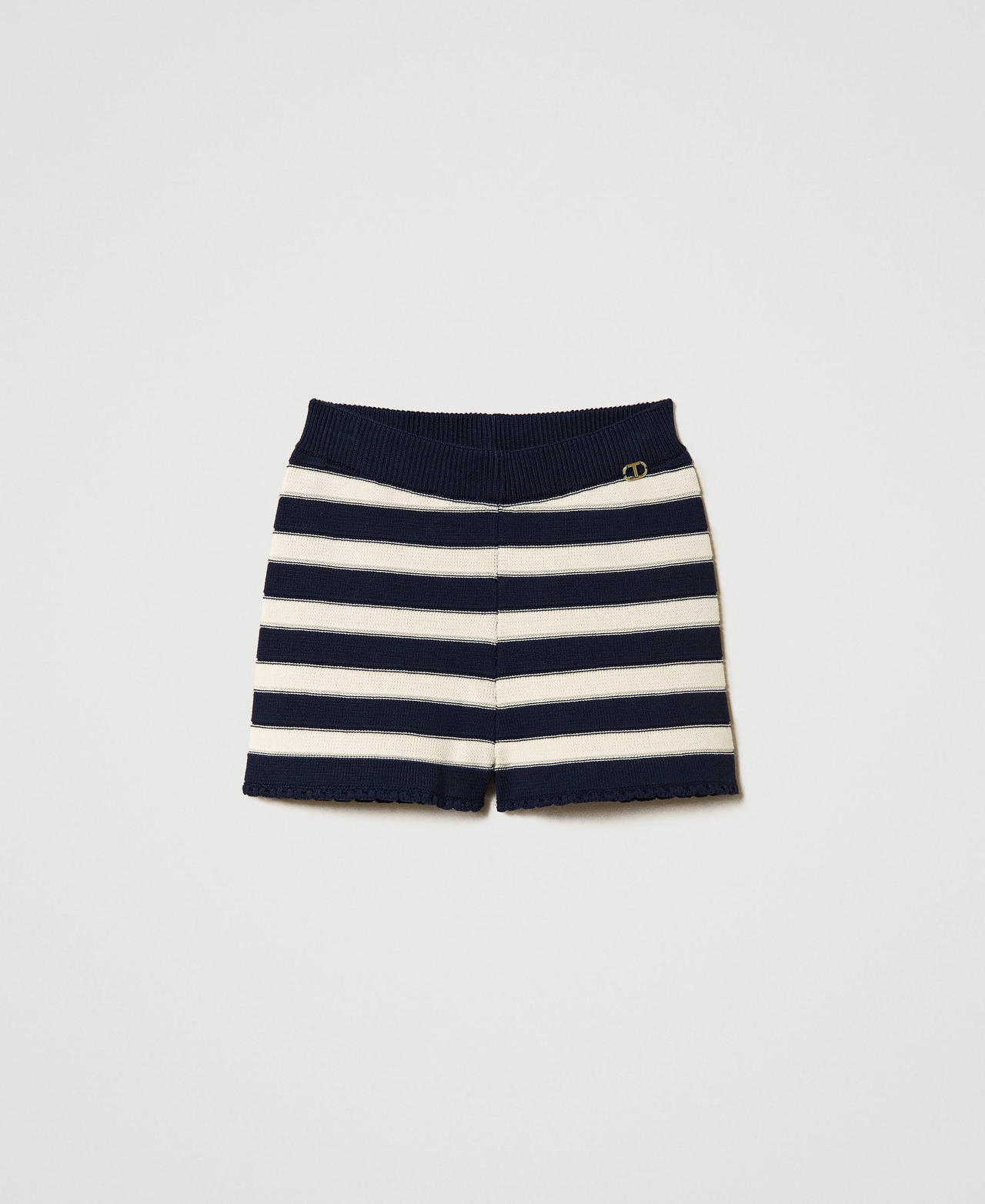 Two-tone striped knit shorts Two-tone Snow / Mid Blue Woman 241TP3411-0S