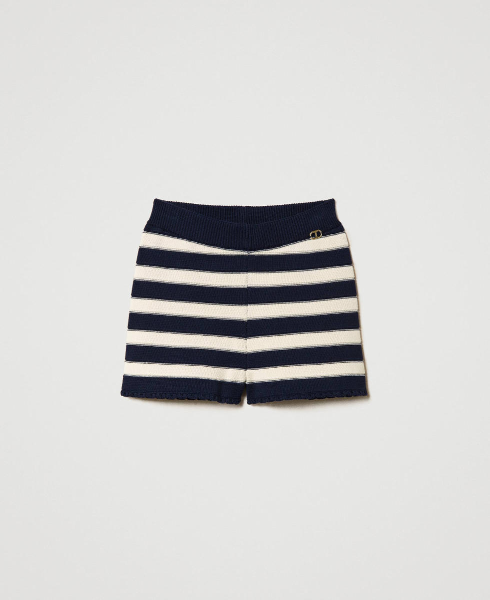 Two-tone striped knit shorts Woman, White | TWINSET Milano