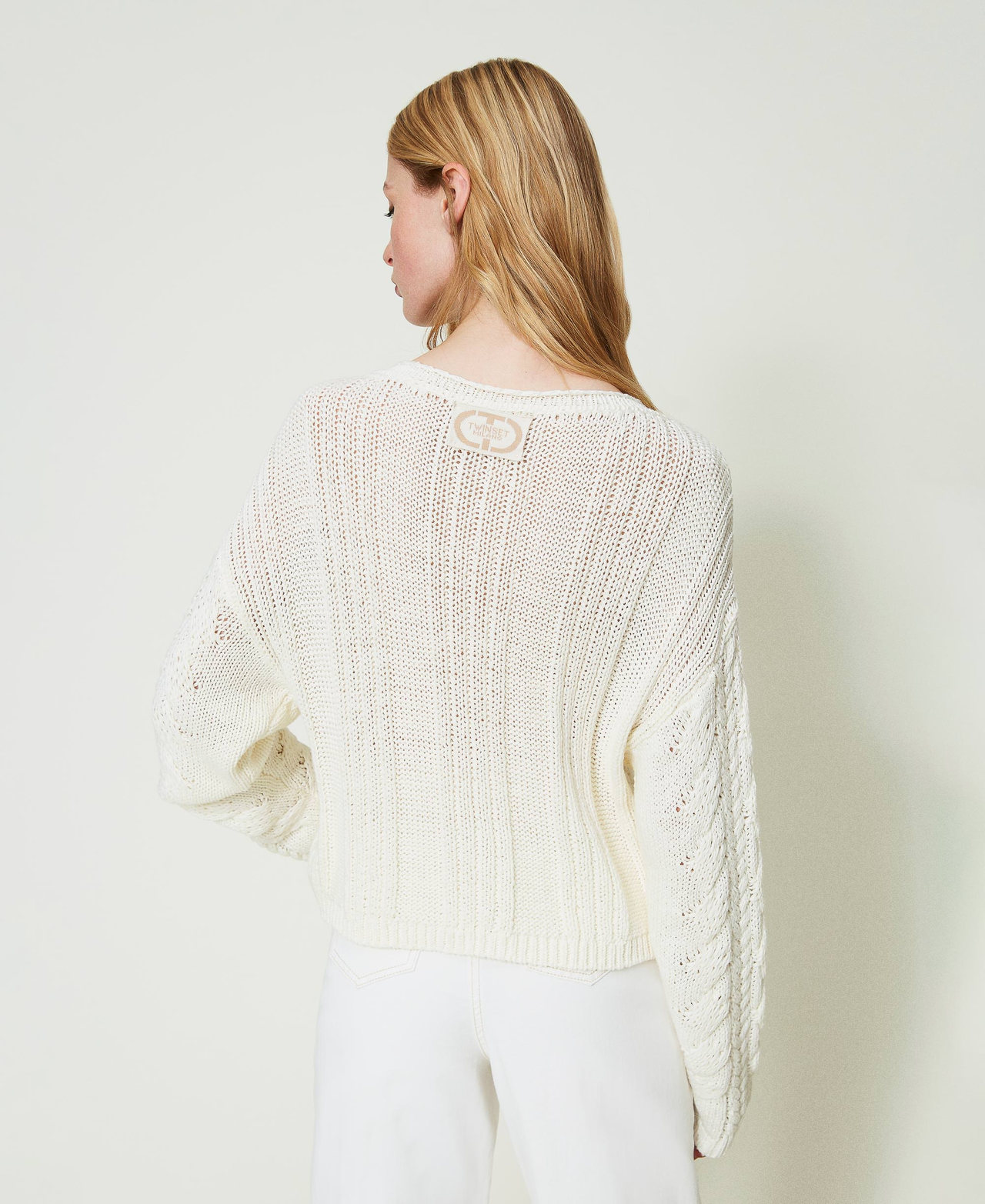 Openwork jumper with organic cotton White Snow Woman 241TP3441-03