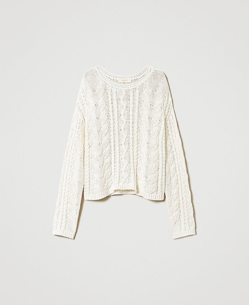 Pullover aus Bio-Baumwolle mit Durchbruchmuster Weiß Schnee Frau 241TP3441-0S