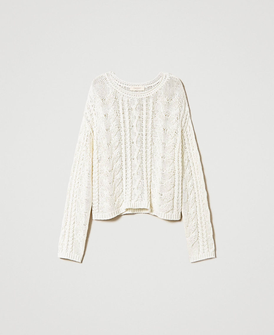 Pullover aus Bio-Baumwolle mit Durchbruchmuster Weiß Schnee Frau 241TP3441-0S