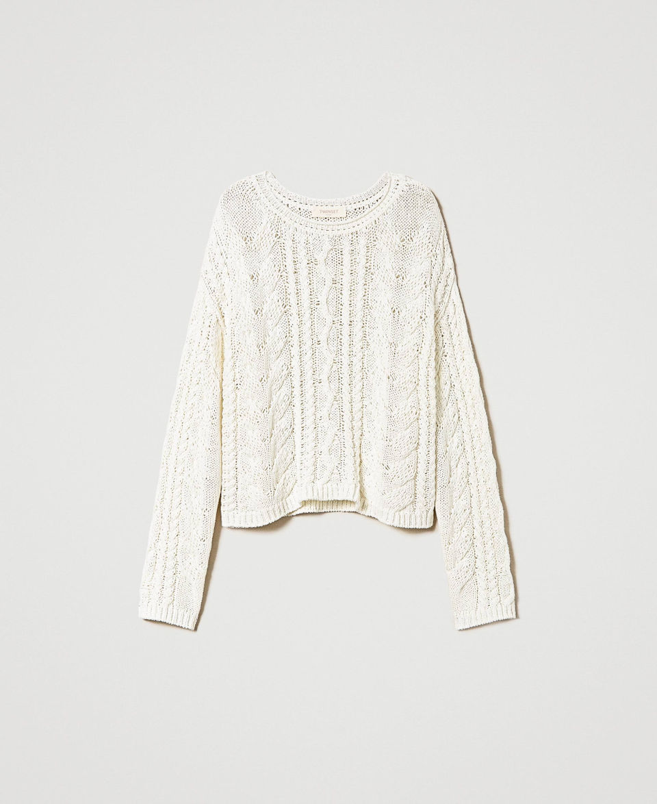 Maglia traforata con cotone organico Bianco Neve Donna 241TP3441_00282_0S