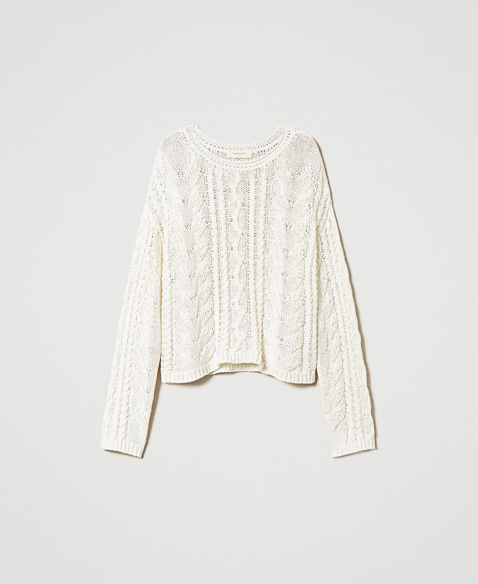 Openwork jumper with organic cotton White Snow Woman 241TP3441_00282_S0