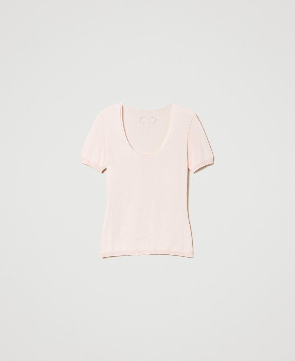 Nahtloser Seidenpullover mit tiefem Ausschnitt Cupcake Pink Frau 241TP3471_00178_S0