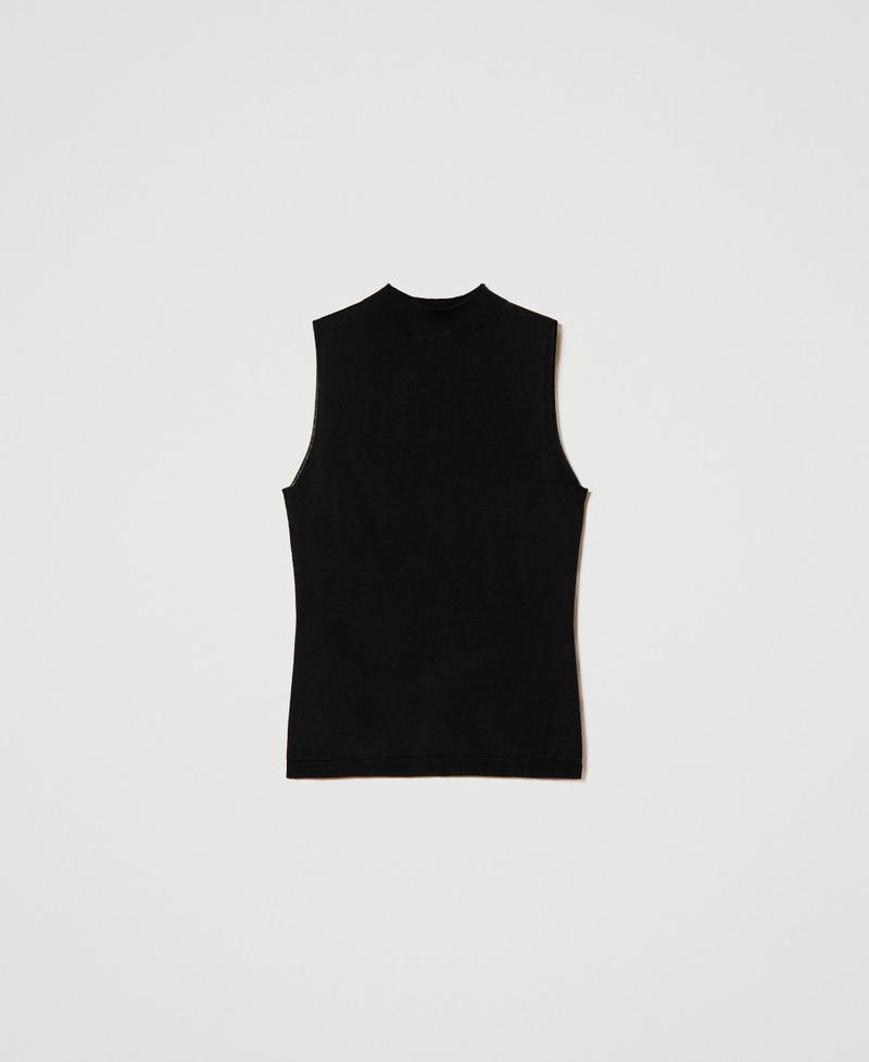 Top in maglia seamless in seta Nero Donna 241TP3472_00006_0S