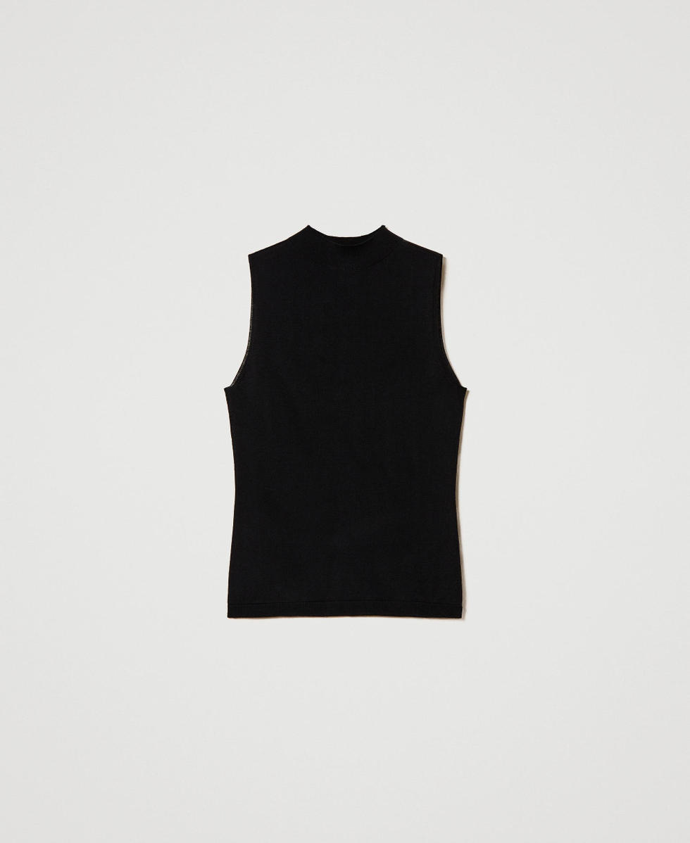 Seamless silk knit top Woman, Black | TWINSET Milano
