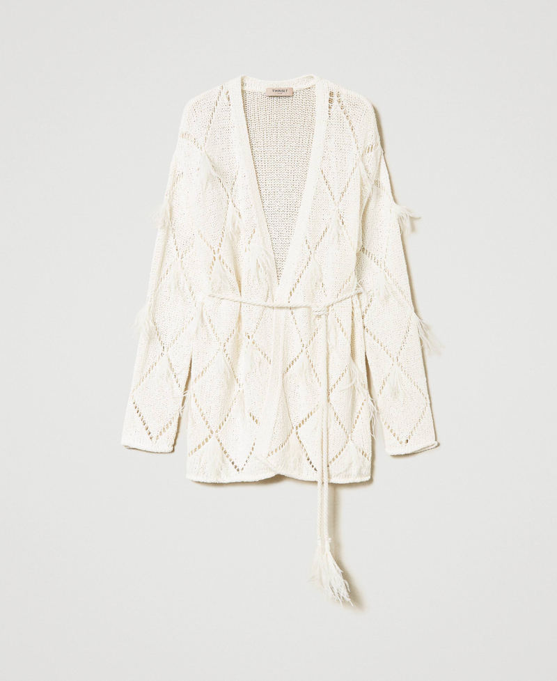Cardigan à losanges avec plumes