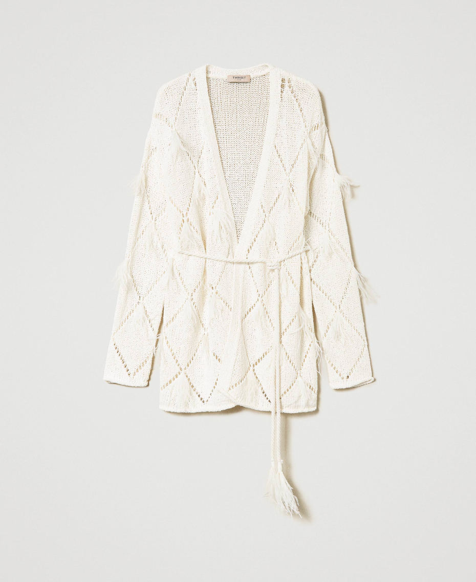 Diamond-pattern cardigan with feathers White Snow Woman 241TP3481_00282_S0