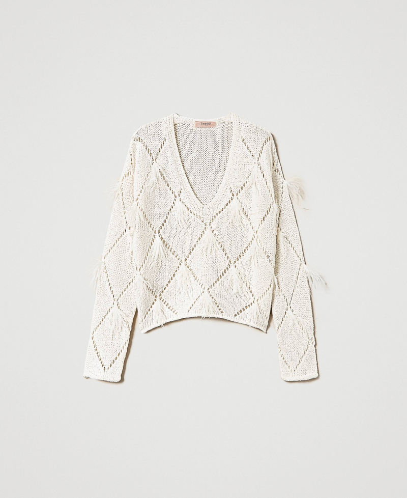 Pull à losanges avec plumes Blanc Neige Femme 241TP3482-0S