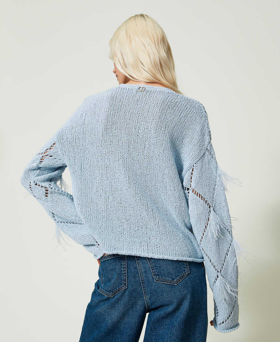 Diamond-pattern jumper with feathers "Blue Tear" Light Blue Woman 241TP3482_11307_03