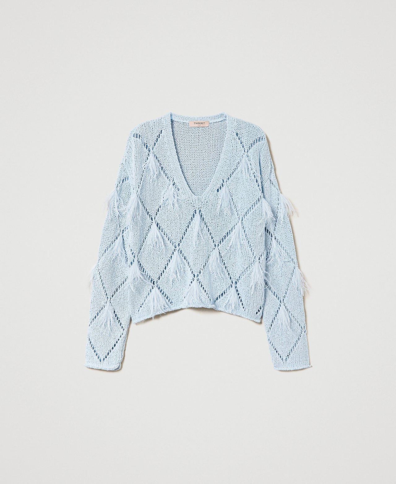Maglia a losanghe con piume Azzurro "Blue Tear" Donna 241TP3482_11307_0S